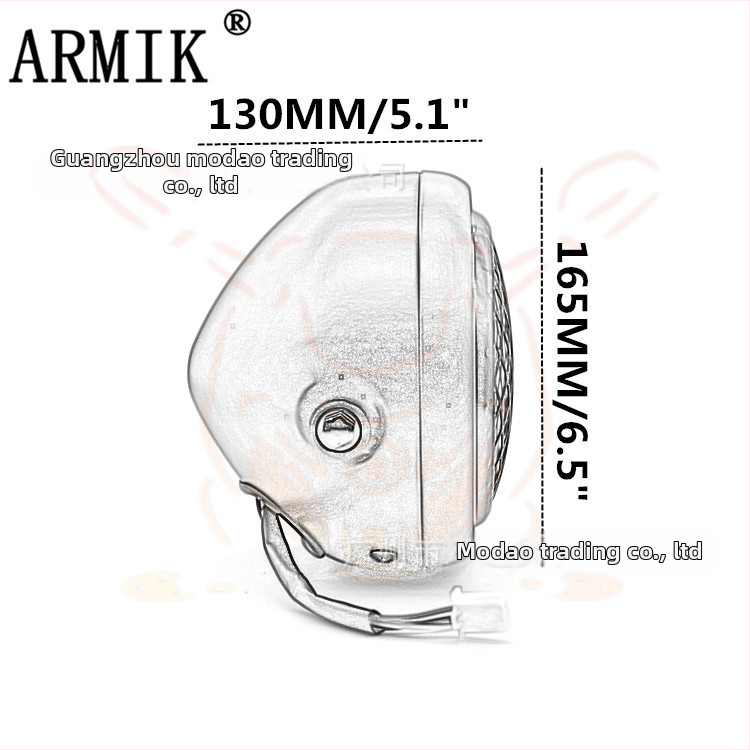 ARMIK MD-FGDD-015 Motocyklové hlavné svetlo — 12V, 35W Halogén, mriežkový kryt, kov a sklo