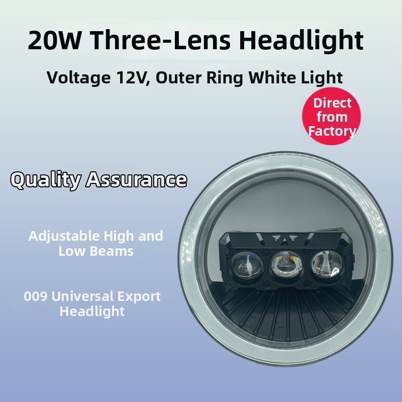 Trojlensový motocyklistický svetlomet — hlinírové puzdro, 20W, 9–30V, 6000 lm, IP67
