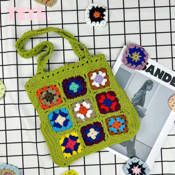 Kézzel készített szalma szövött válltáska, függőleges négyzet formájú, pamut bélés