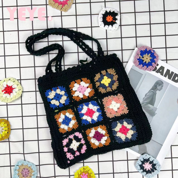 Kézzel készített szalma szövött válltáska, függőleges négyzet formájú, pamut bélés