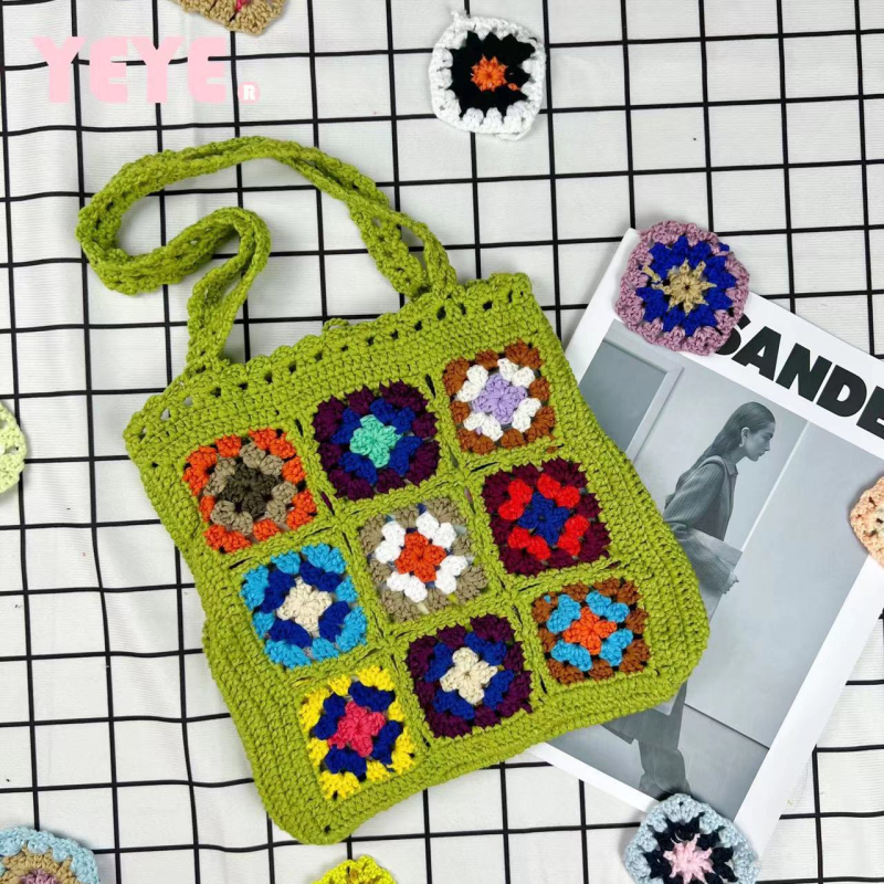 Kézzel készített szalma szövött válltáska, függőleges négyzet formájú, pamut bélés