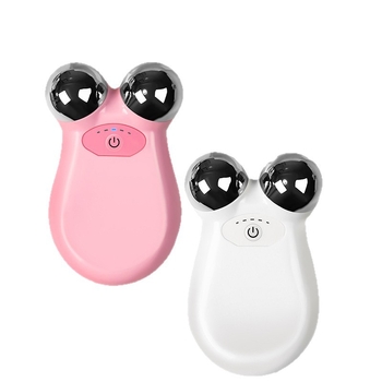 Masirajuci uređaj za lice mikrostrujom, dvostruka glava — vibrirajući tip, kućište ABS + nehrđajući čelik, 5. brzina, Li-Po baterija 5V-1A