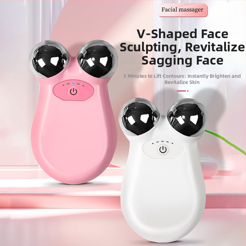 Masirajuci uređaj za lice mikrostrujom, dvostruka glava — vibrirajući tip, kućište ABS + nehrđajući čelik, 5. brzina, Li-Po baterija 5V-1A