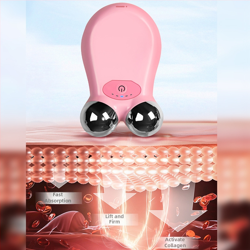 Masirajuci uređaj za lice mikrostrujom, dvostruka glava — vibrirajući tip, kućište ABS + nehrđajući čelik, 5. brzina, Li-Po baterija 5V-1A