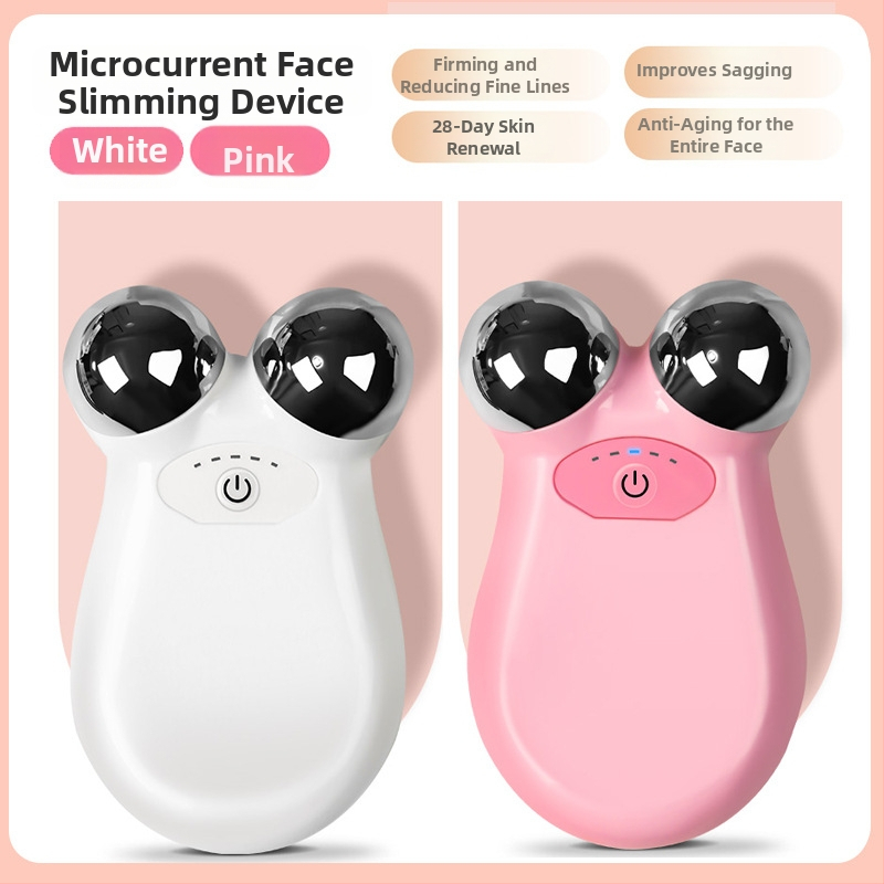 Masirajuci uređaj za lice mikrostrujom, dvostruka glava — vibrirajući tip, kućište ABS + nehrđajući čelik, 5. brzina, Li-Po baterija 5V-1A