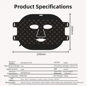 Fotono atnaujinimo veidojimo kaukė – namų LED šviesos terapijos kaukė su spektrometru, 3 lygiai, 2024 m. leidimas