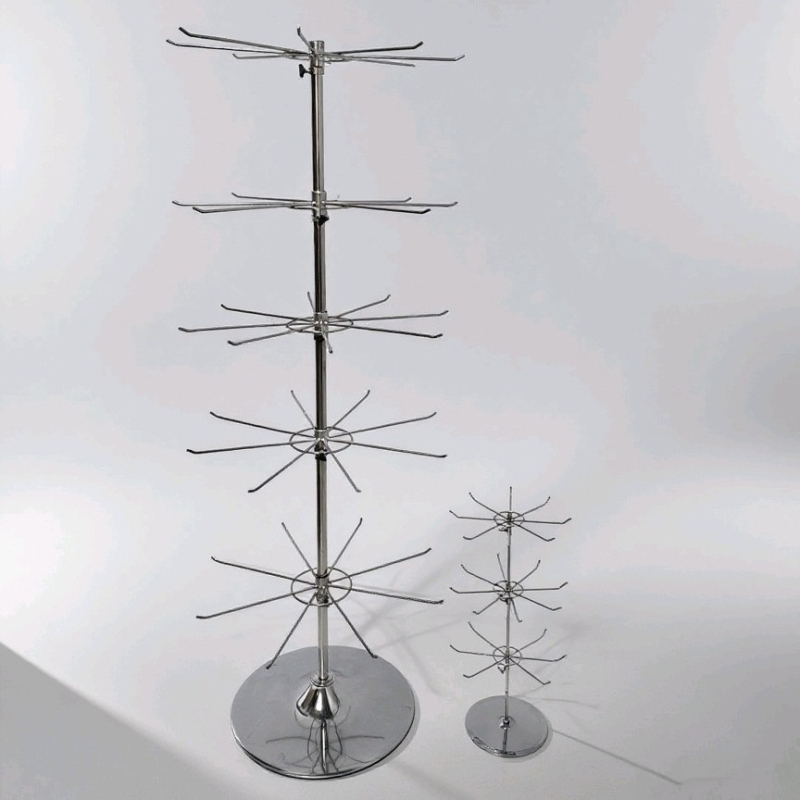 Okretni stalak za nakit, trostruka kružna baza, podesiva, metalna elektroplatirana konstrukcija