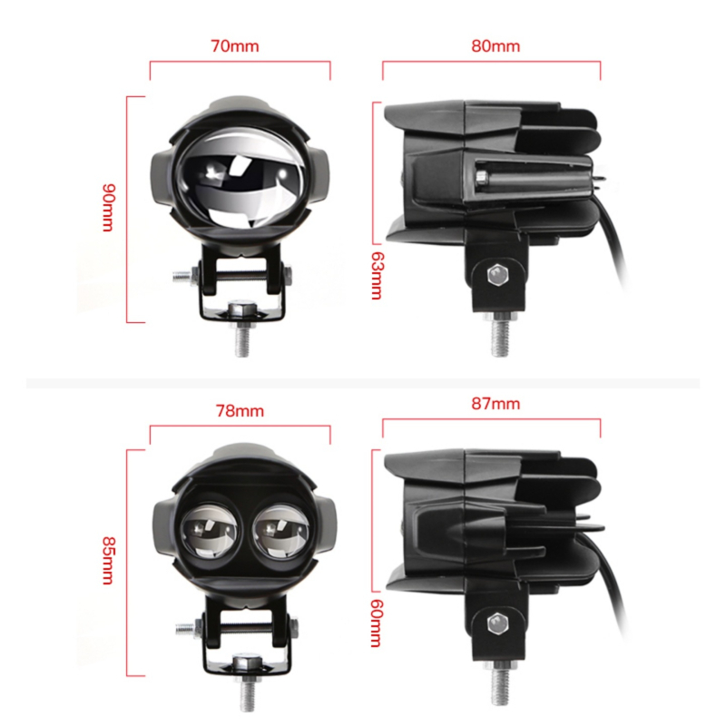 Προβολέας μοτοσικλέτας με διπλό φακό, LED 20W, 12-80V, 3000-4000 lm, IP68