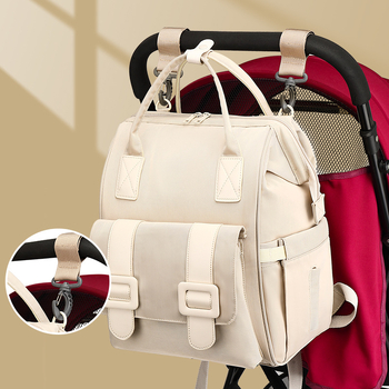 Rucsac pentru mamă, impermeabil, din poliester, stil urban minimalist, model solid, cu multe buzunare, prindere pentru cărucior și curele curbate
