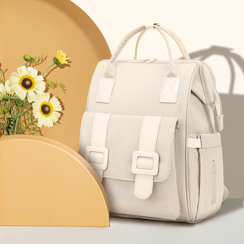 Rucsac pentru mamă, impermeabil, din poliester, stil urban minimalist, model solid, cu multe buzunare, prindere pentru cărucior și curele curbate