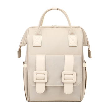 Rucsac pentru mamă, impermeabil, din poliester, stil urban minimalist, model solid, cu multe buzunare, prindere pentru cărucior și curele curbate