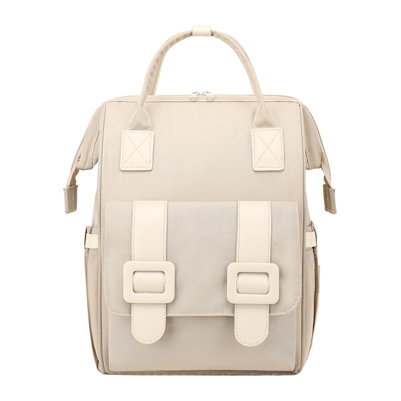 Rucsac pentru mamă, impermeabil, din poliester, stil urban minimalist, model solid, cu multe buzunare, prindere pentru cărucior și curele curbate