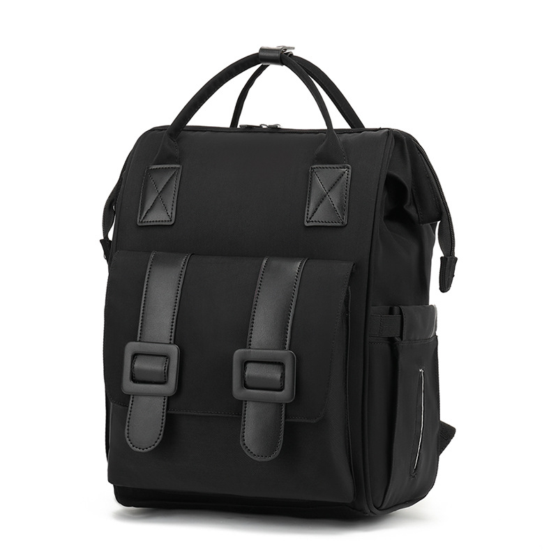 Rucsac pentru mamă, impermeabil, din poliester, stil urban minimalist, model solid, cu multe buzunare, prindere pentru cărucior și curele curbate