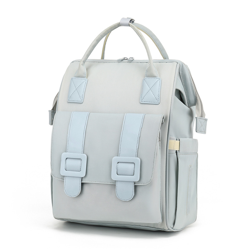 Rucsac pentru mamă, impermeabil, din poliester, stil urban minimalist, model solid, cu multe buzunare, prindere pentru cărucior și curele curbate