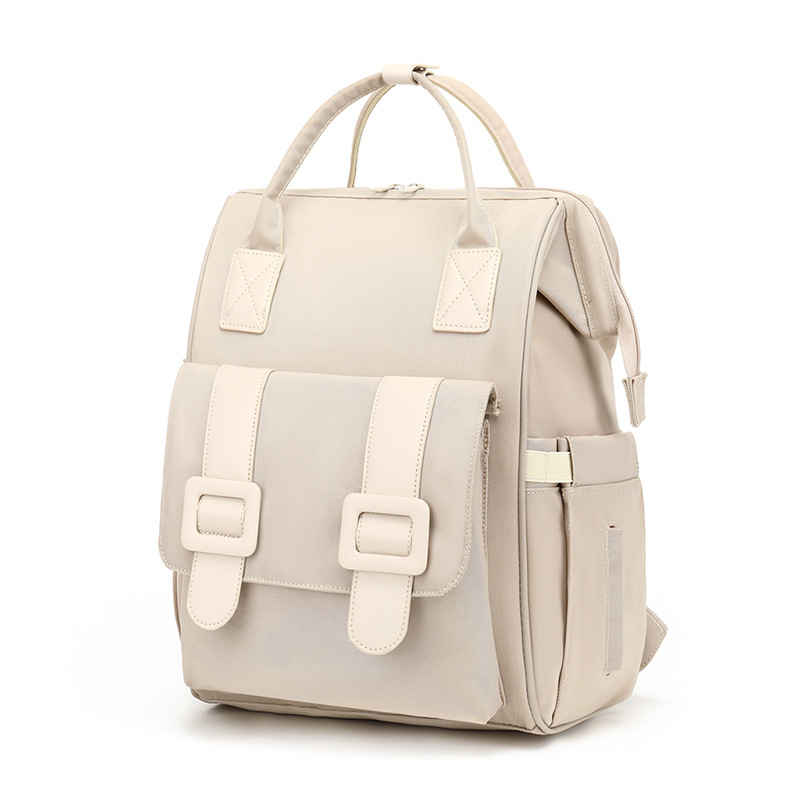 Rucsac pentru mamă, impermeabil, din poliester, stil urban minimalist, model solid, cu multe buzunare, prindere pentru cărucior și curele curbate