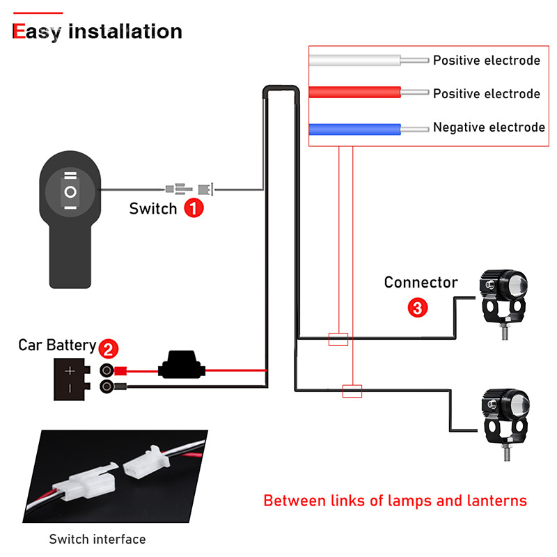 Motocikl LED reflektor žični set s prekidačem za treću brzinu (12V, 4A, IP67, LED, vijek trajanja 30000 h)