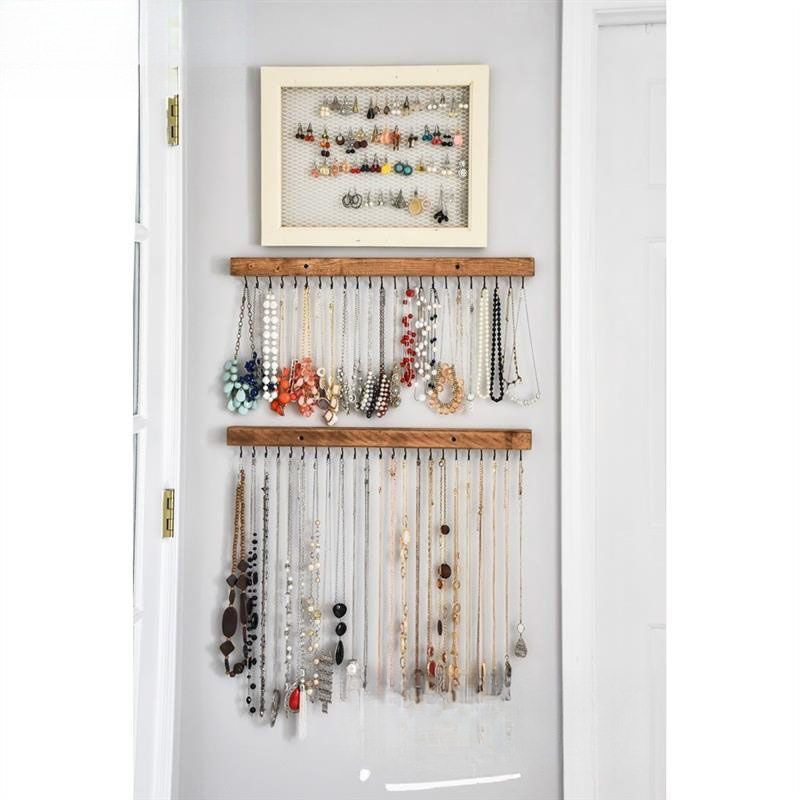 Raft de afișaj pentru bijuterii montat pe perete, metalic, stil artistic, nivel unic pentru coliere și cercei