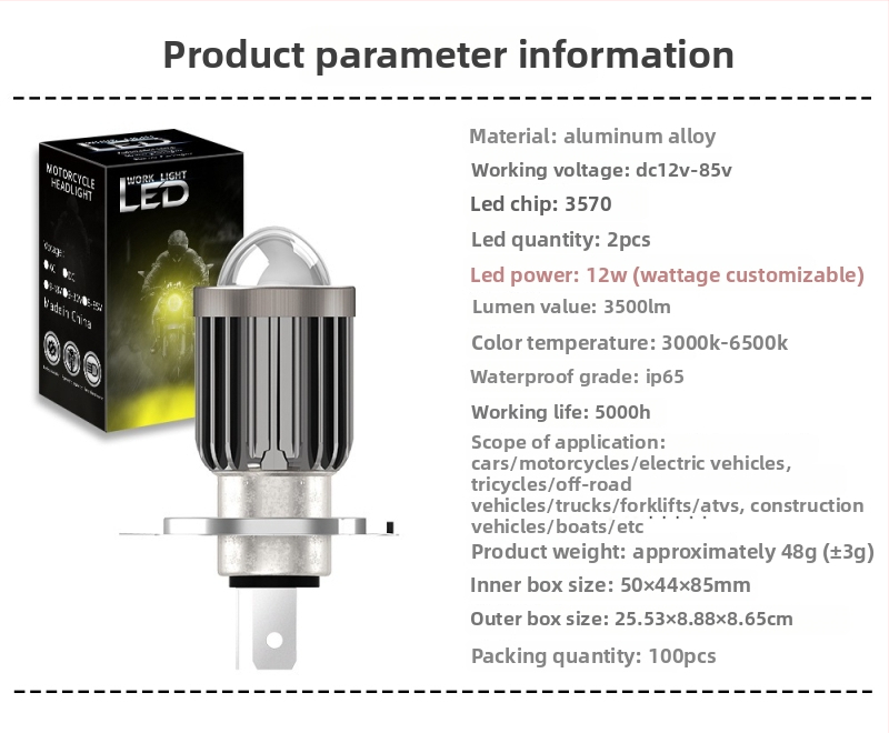 Motorkerékpár LED-fényszóró fish-eye lencsével, H4–H6, távoli és közeli fény