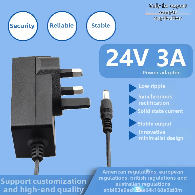 Napájací adaptér 24V 3A s britským štandardom pre displeje, kozmetické zariadenia a čističe vody – 60W