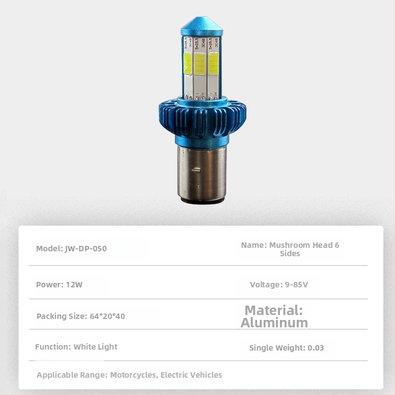 LED svetlomet na motorku s hliníkovým telom, šesťuholníkový reflektor s šošovkou, 9-85V, 12W, vysoká ochrana
