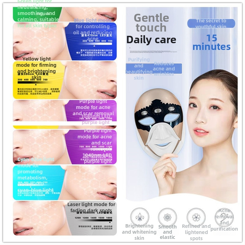 Uređaj za masku za lice s LED svjetlosnom terapijom za uklanjanje bora i pomlađivanje kože; prijenosno; ugrađena baterija 1200–2000mAh; IPX8 vodootporno