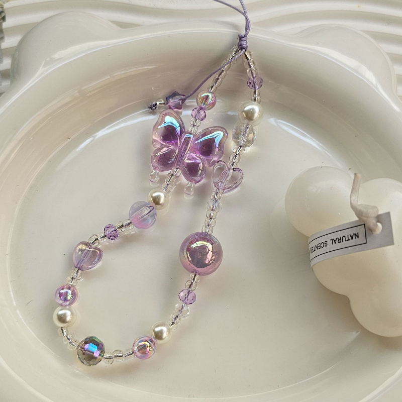 Lanac za mobitel i kameru od perlica s motivom leptira — ručna izrada, originalan dizajn Woo Handicrafts