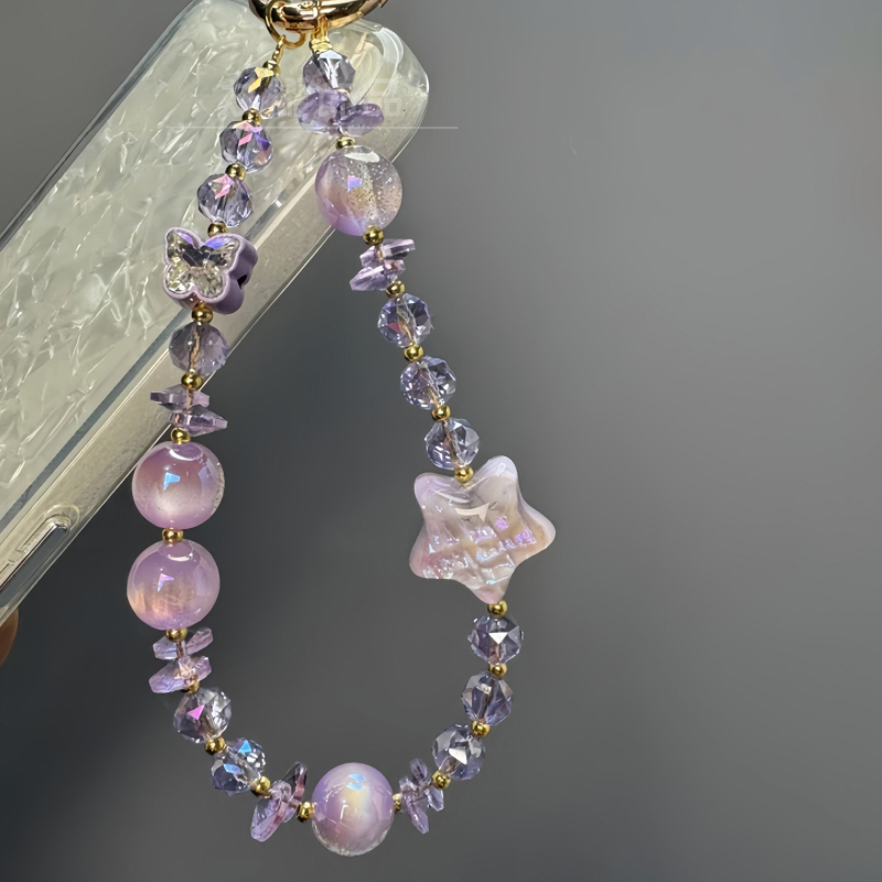 Lančić za mobitel, ručna izrada, umjetni kristali, PVC užet, metalna kopča