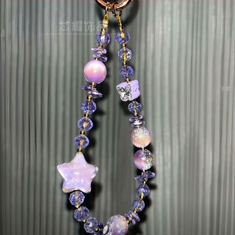 Lančić za mobitel, ručna izrada, umjetni kristali, PVC užet, metalna kopča