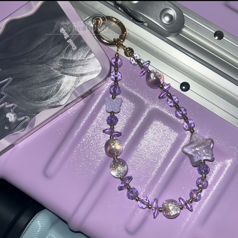 Lančić za mobitel, ručna izrada, umjetni kristali, PVC užet, metalna kopča