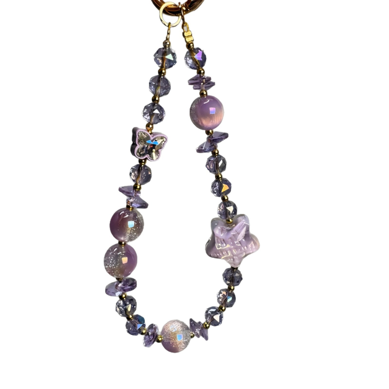 Lančić za mobitel, ručna izrada, umjetni kristali, PVC užet, metalna kopča