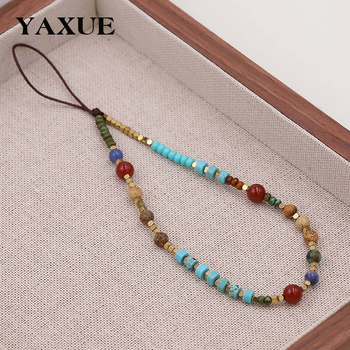 Privjesak za mobitel s prirodnim kamenim perlama, retro etnički stil, ručno izrađeno, Yaxue