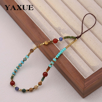 Privjesak za mobitel s prirodnim kamenim perlama, retro etnički stil, ručno izrađeno, Yaxue