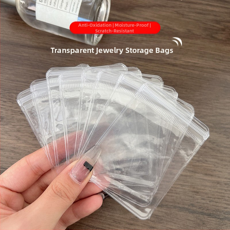 Antioxidačná priehľadná taška na šperky s hrubším PVC, samouzatváracia