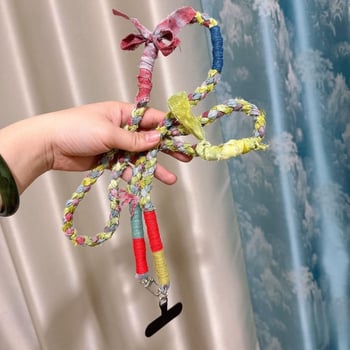 Ručni privjesak za telefon od platnene užadi – šarene trake, ručno bojenje, ručno tkanje, DIY za vrat, višestruko užadi