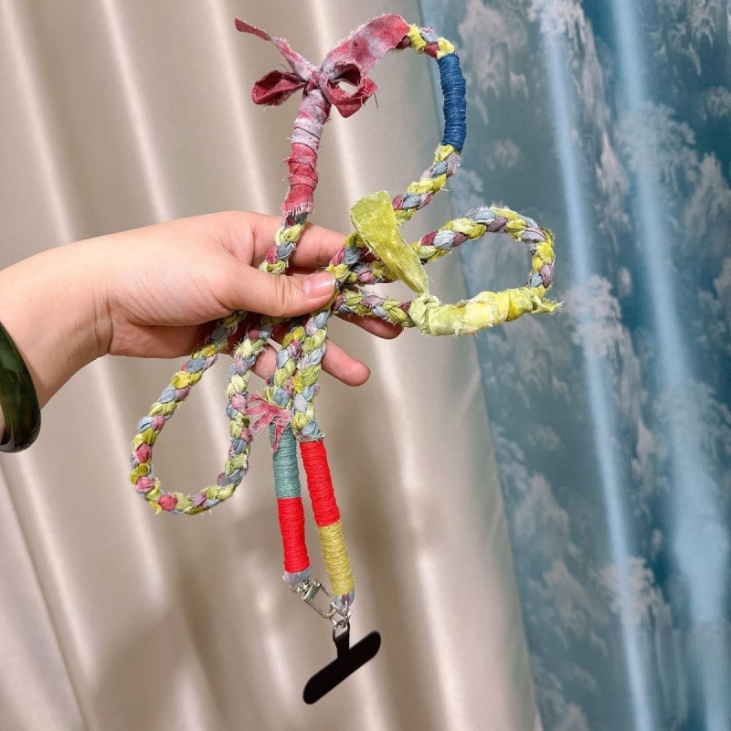 Ručni privjesak za telefon od platnene užadi – šarene trake, ručno bojenje, ručno tkanje, DIY za vrat, višestruko užadi