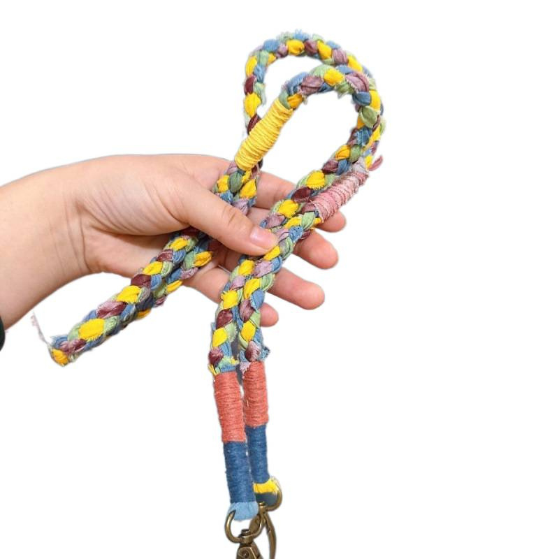 Ručni privjesak za telefon od platnene užadi – šarene trake, ručno bojenje, ručno tkanje, DIY za vrat, višestruko užadi