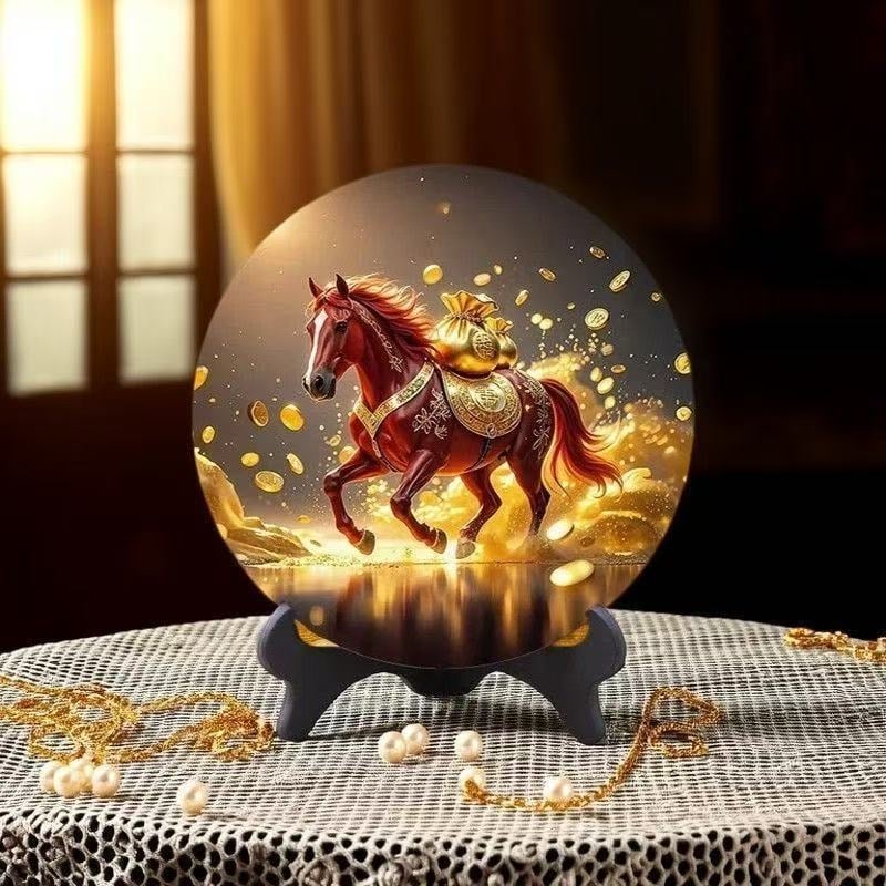 Stolni ukras s motivom konja i fotografskim okvirom – ploča od gustoće, novi kineski stil, graviranje i ispis