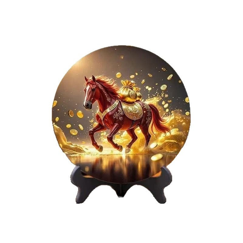 Stolni ukras s motivom konja i fotografskim okvirom – ploča od gustoće, novi kineski stil, graviranje i ispis