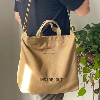 Кросбоди платнена чанта - унисекс стил, дишаща, принт с букви, подплата от платно