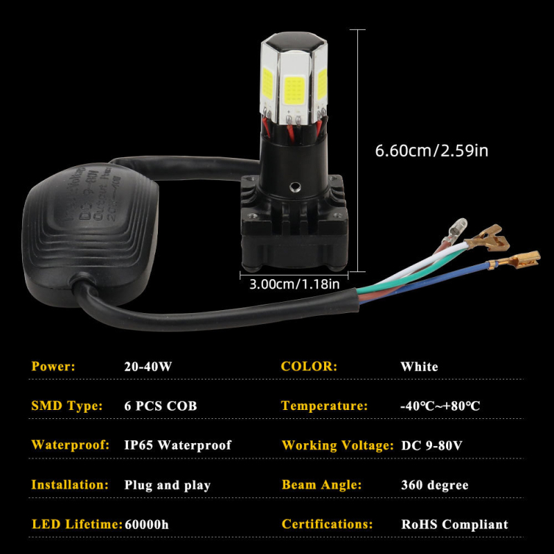 Automobilska LED svjetla H4 s integriranim visokim i niskim snopom, aluminijsko kućište, 12V, vodootporno, vijek trajanja 50000h, model motor157