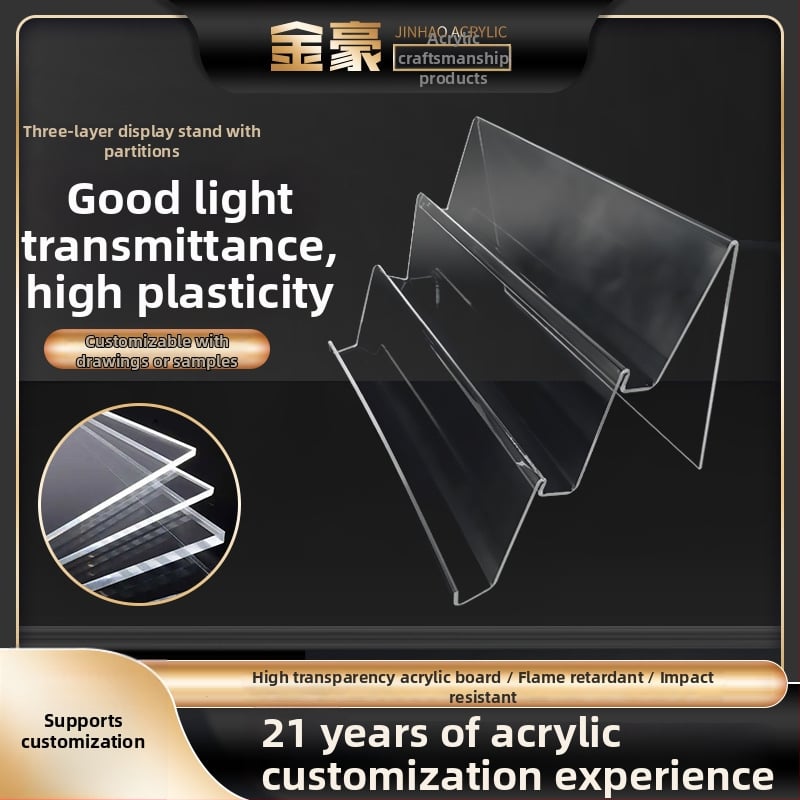 Akrylový trojúrovňový regál na kozmetiku, rebríkový štýl, ohýbanie za tepla