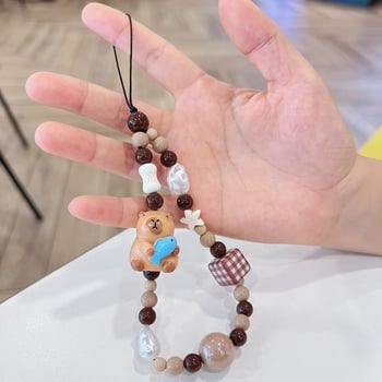 Șnur de telefon handmade cu mărgele, figură capibara desen animat, unisex, sfoară din nylon, cataramă din plastic