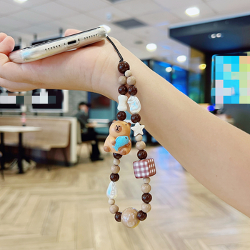 Șnur de telefon handmade cu mărgele, figură capibara desen animat, unisex, sfoară din nylon, cataramă din plastic