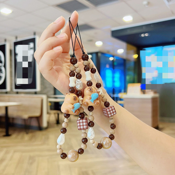 Șnur de telefon handmade cu mărgele, figură capibara desen animat, unisex, sfoară din nylon, cataramă din plastic