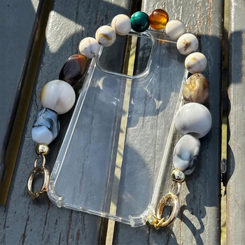 Șnur pentru telefon mobil cu mărgele de rășină, lucrat manual, pandant detașabil cu mărgele neregulate, șnur din sârmă, cataramă metalică