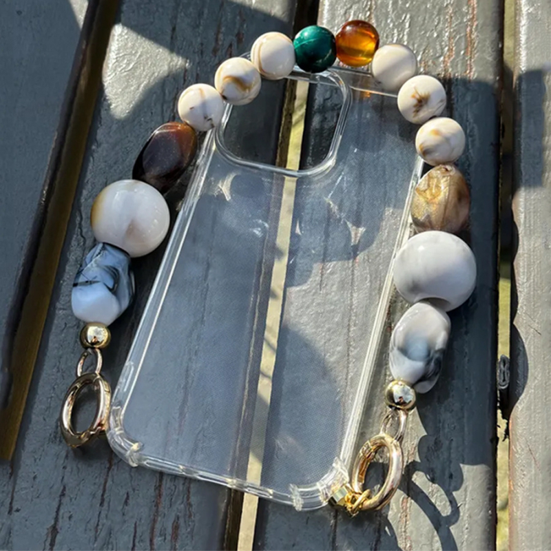 Șnur pentru telefon mobil cu mărgele de rășină, lucrat manual, pandant detașabil cu mărgele neregulate, șnur din sârmă, cataramă metalică