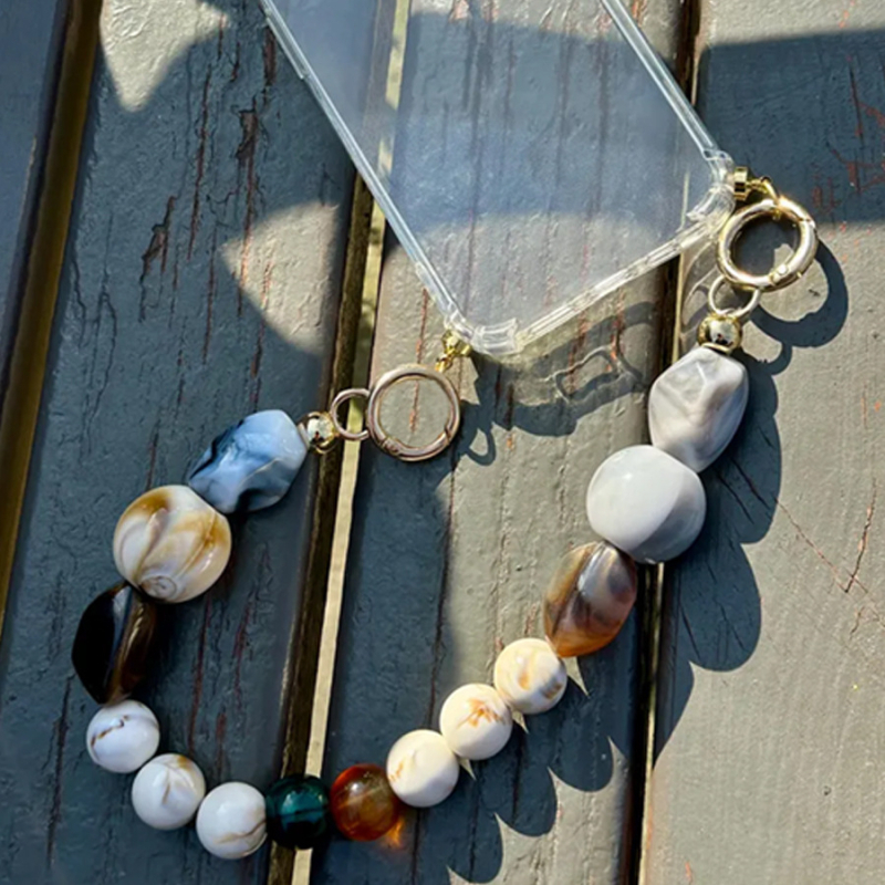 Șnur pentru telefon mobil cu mărgele de rășină, lucrat manual, pandant detașabil cu mărgele neregulate, șnur din sârmă, cataramă metalică