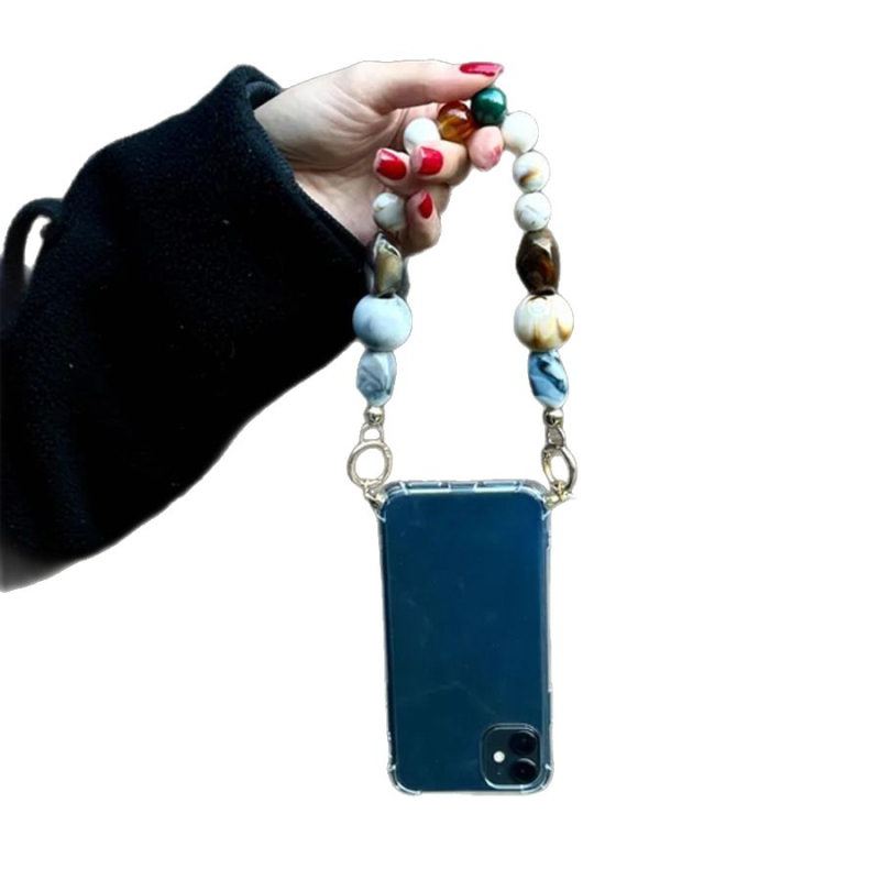 Șnur pentru telefon mobil cu mărgele de rășină, lucrat manual, pandant detașabil cu mărgele neregulate, șnur din sârmă, cataramă metalică