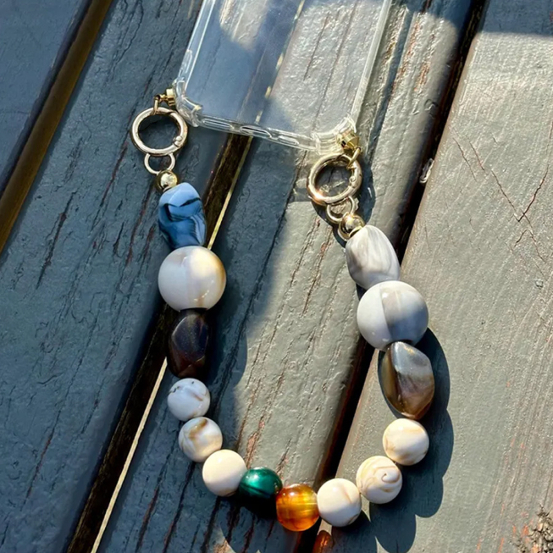 Șnur pentru telefon mobil cu mărgele de rășină, lucrat manual, pandant detașabil cu mărgele neregulate, șnur din sârmă, cataramă metalică