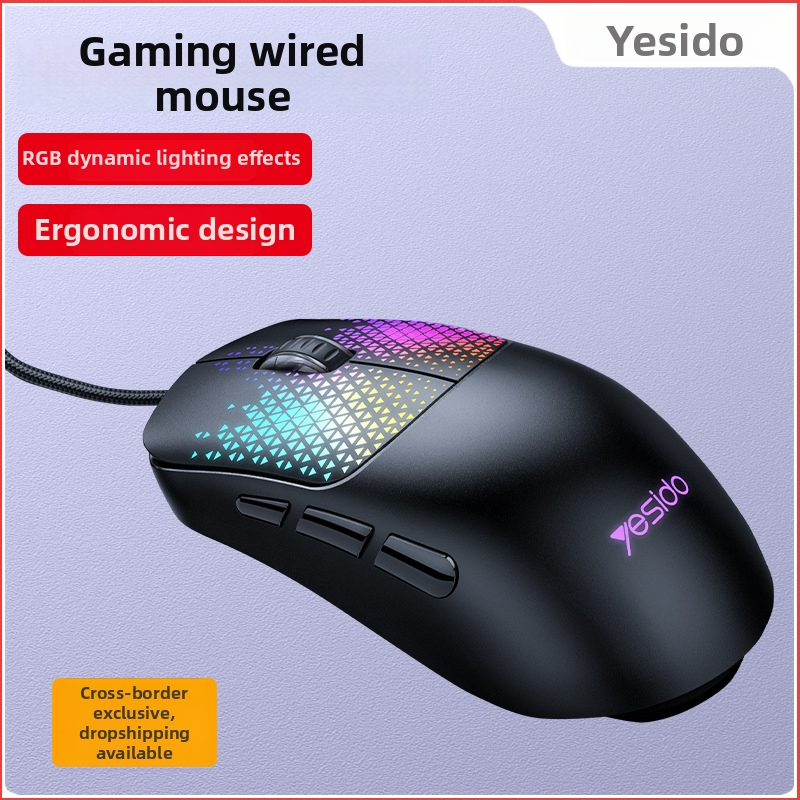 Yesido laidinė žaidimų pelė, 7 mygtukai, 5600dpi, USB, ergonomiška e-sporto pelė
